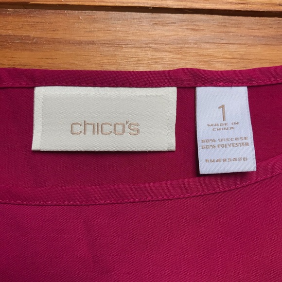 Chico’s Fushcia Black Shortsleeve Boxy Blouse, EUC, 1 - Picture 4 of 14